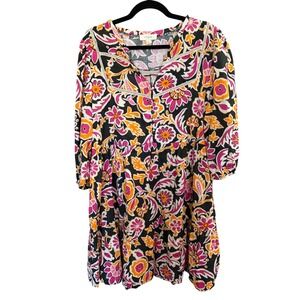Umgee Mini Dress XL Black Floral‎ Paisley Boho Chic Festival Eclectic Hippie